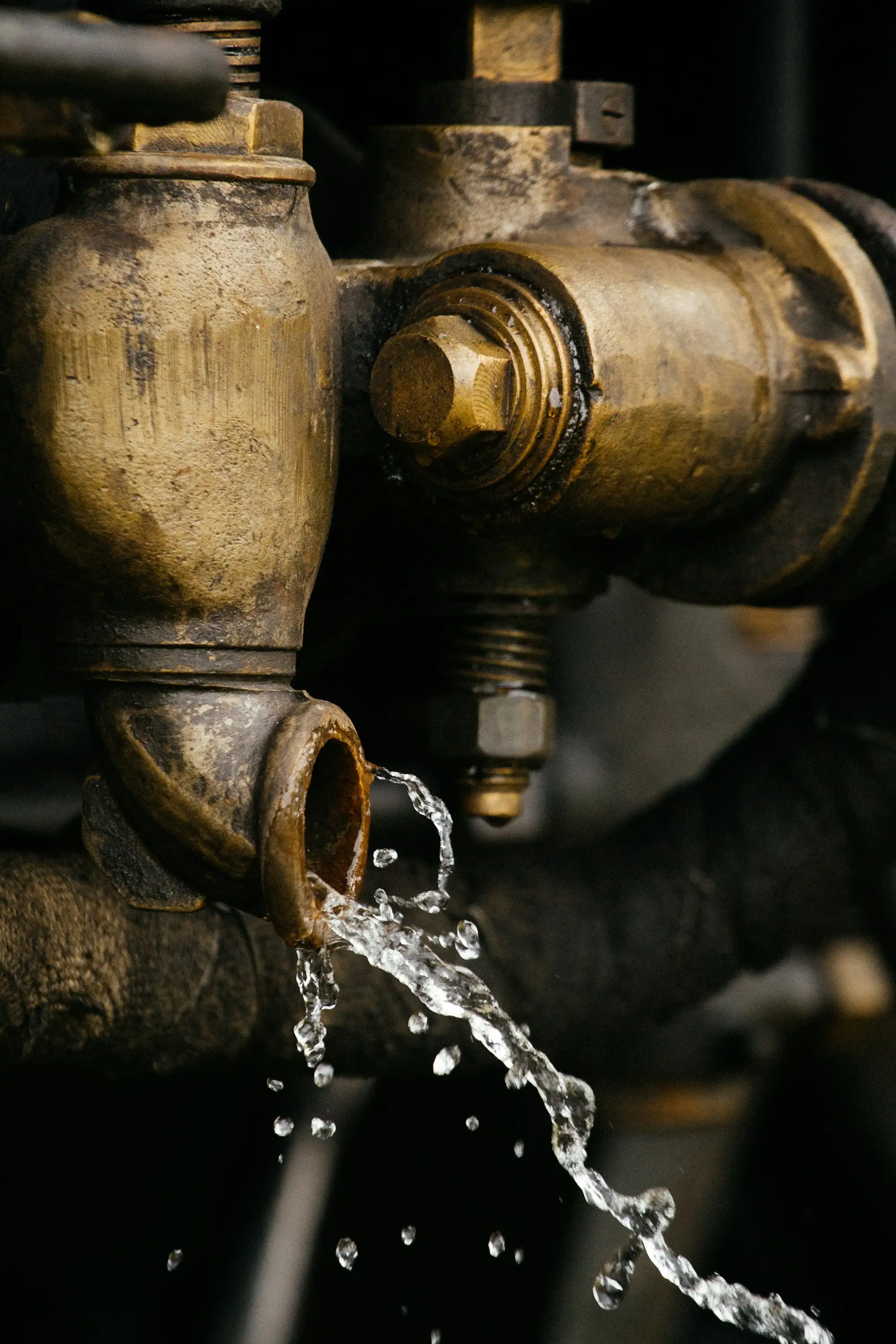 Fuite d’eau sur une vieille canalisation en laiton